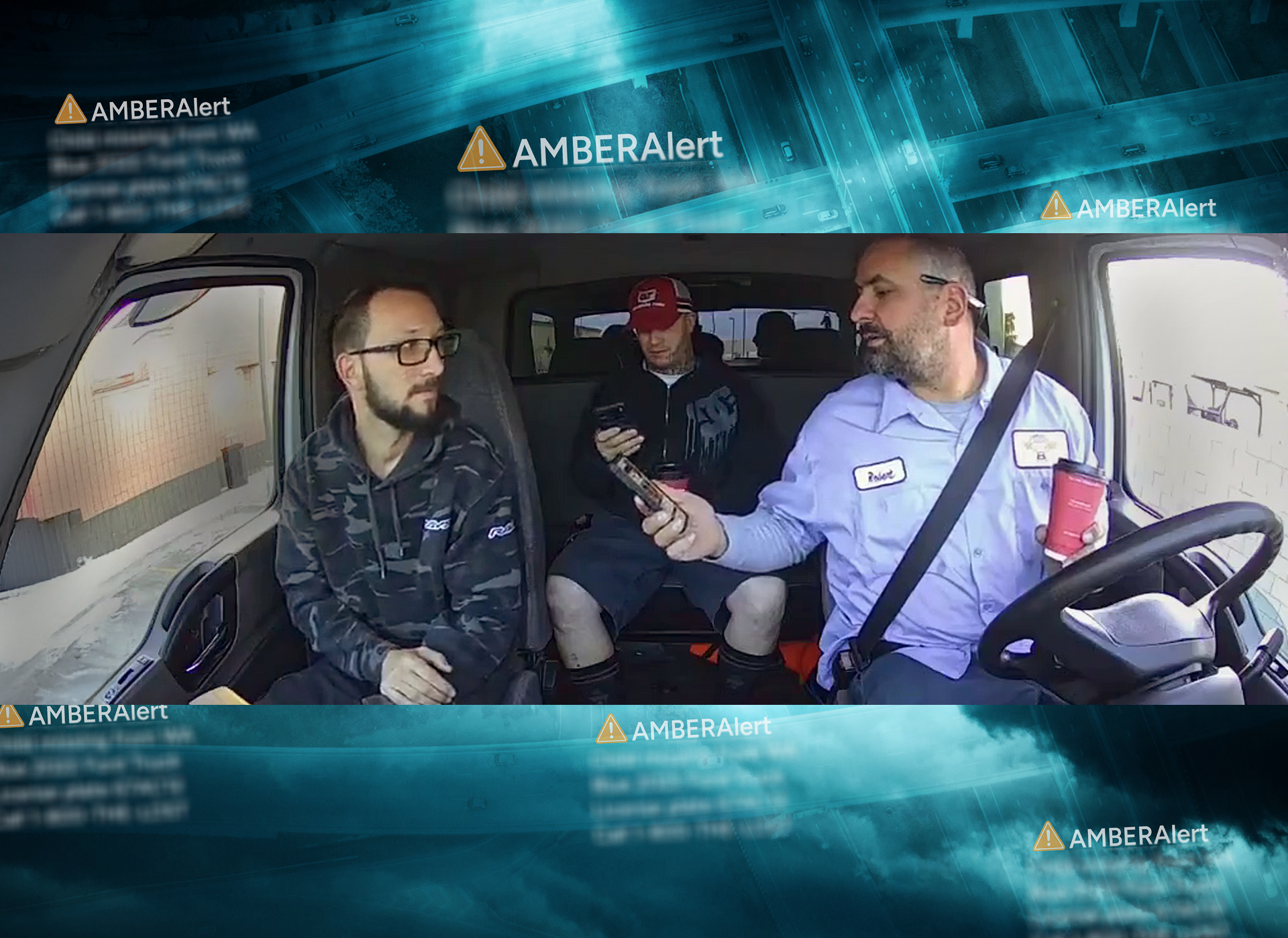 people sit in car discussing amber alerts