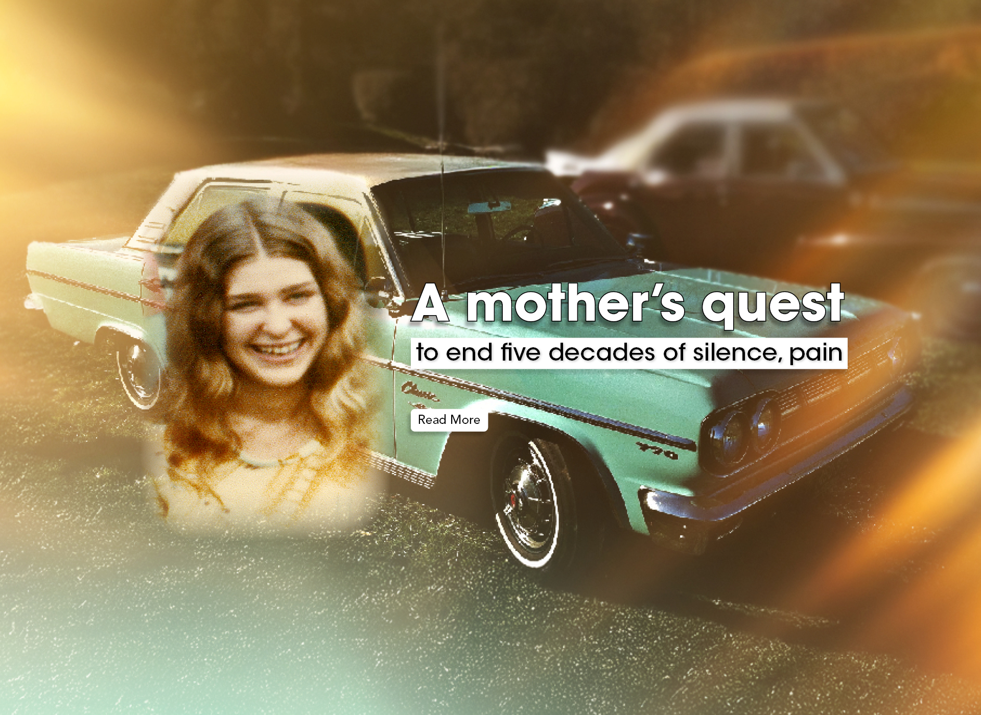 image of bunny smiling superimposed onto background of light blue/green car